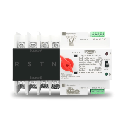 TOMZN Din Rail 3 phase ATS 4P 110V 120V Dual Power Automatic Transfer Electrical Selector Switch Uninterrupted 125A